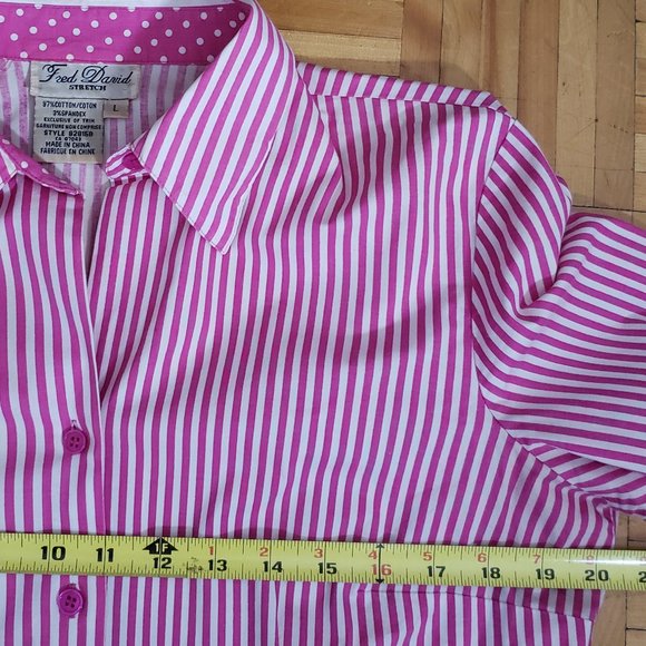 Fred David Button-Up Shirt Pink & White Strips SZ L - Picture 5 of 7